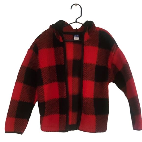Old Navy Boys Hooded Plaid Jacket Black And Red - Picture 1 of 12